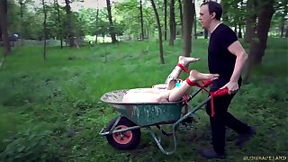 Outdoor dirty bondage humiliation for a battered teen slave