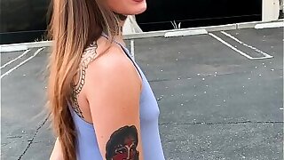 Inked Skater Nymph Vanessa Vega in Skateboarding and Squirting in Public